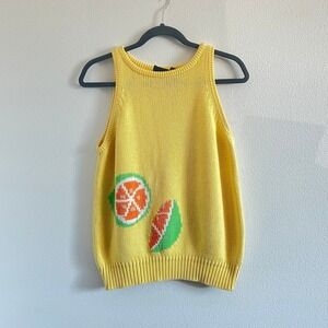 Vintage Liz Sport Yellow Fruit Intarsia Cotton Knit Sweater Vest M Dopamine Chic